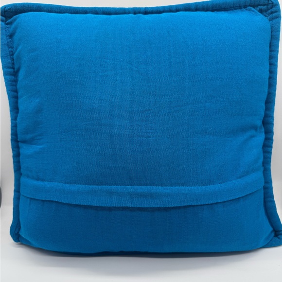 Embroidered Cushion Case Blue Cotton Fabric Floral Mexican Textiles - Picture 2 of 3